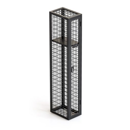 Steel mesh single door locker from front angled to right side from above