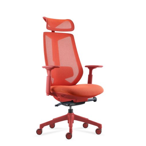Titan high back mesh office chair coral angled to side from front