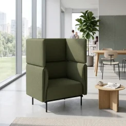 Velto Single Seater Olive Angled To Side From Front In-Situ