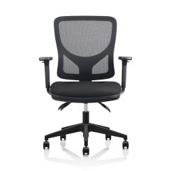 Zephyr mesh back office chair with arms black fabric angled to front