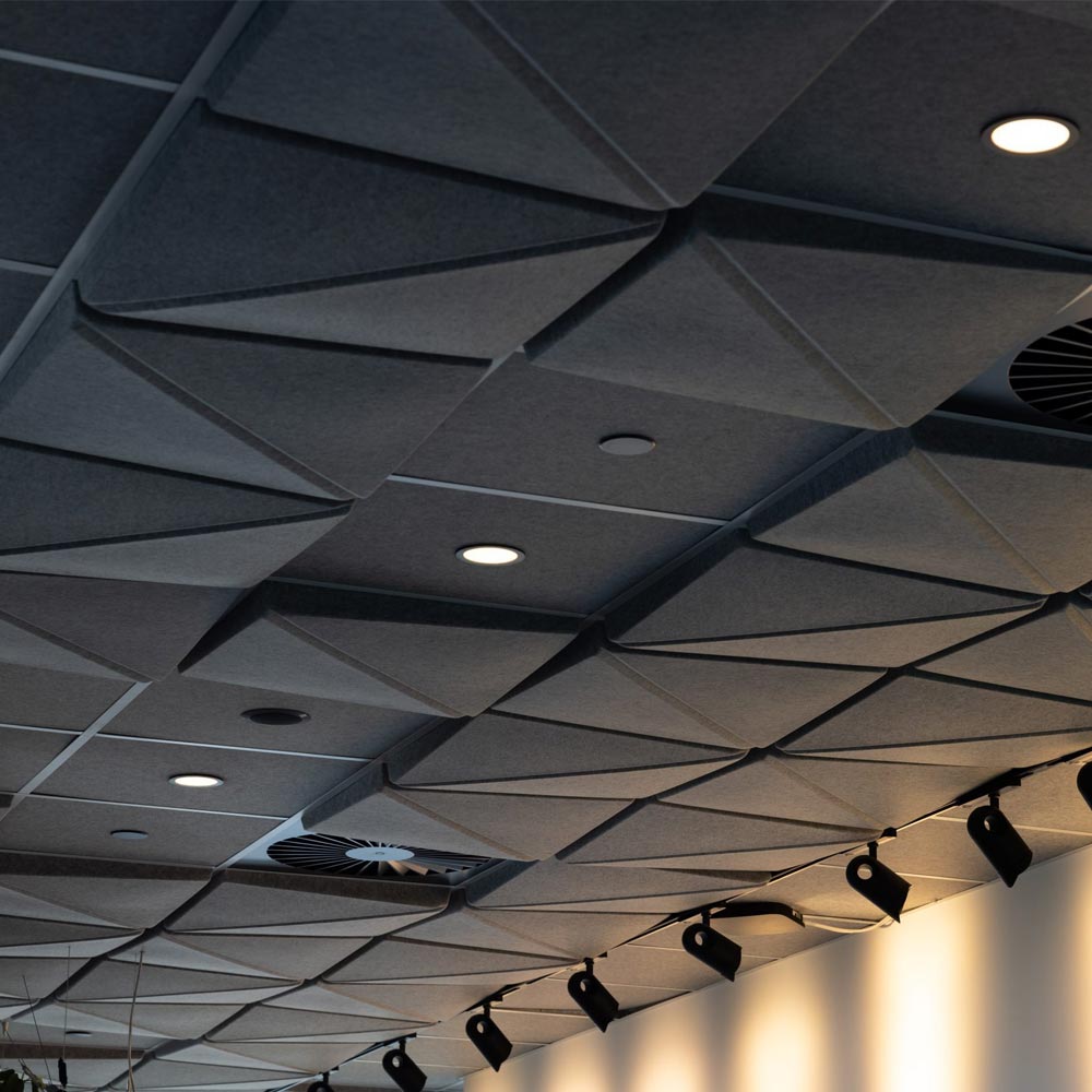 Autex 3D Tile Splice in dark grey on ceiling